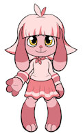 Azalea Ref by Lemontyne - cute, bunny, male, rabbit, reference sheet, tail, skirt, feminine, sweater, shirt, oc, reference, femboy, pink hair, feminine male, yellow eyes, long ears, bangs, original character, lagomorph, cowlick, pink fur, long legs, bunny rabbit, long sleeves, pink body, originalcharacter, oc only