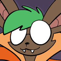 Cain Reference Sheet by TrevorFox - bat, glasses, reference sheet, tail, tongue, character sheet, fangs, tattoo, green hair, cloak, bat wings, pink eyes, brown fur, black nose, reference image, bat ears, bat tail, arm tattoo, trevor fox, orange cloak, knuckle tattoo