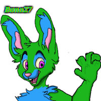 Bono character sheet (SFW) by TMGZZ - big ears, bunny, boy, male, gay, reference sheet, character sheet, character, ref sheet, blue fur, censored, purple eyes, green fur, rabit