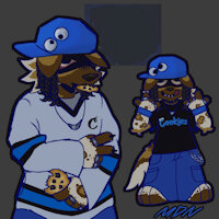 SID (Cookie Mauncher) by Rottenstumpofsadness - male, peace sign, canine, horror, cookies, painted dog, gangster, gangsta, cookie monster, chocolate chip, googly eyes, horrorcore