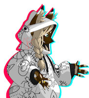 Virgil the Painted Dog by vividScavenger - male, long hair, canine, character sheet, oc, green eyes, painted dog, lycaon, african wild dog, sharp teeth, paw pads, rings, grinning, ear tuft, sonic fan character, brown fur, sonic fancharacter, jewelery, african painted dog, sonic oc, sonic original character, ear fluff, zef, long nails, oversized clothes, braided hair, black nails, spotted fur, band shirt, smug grin, smug face, sonic fandom, gold tooth, dieantwoord, multicolored fur, paw beans, platinum blonde, white clothing, band merch, badinka