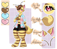 Open for adoption by emilyxfurr - cat, male, hybrid, character sheet, anthro, bee, furry