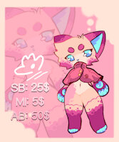 Pink fur Adopt! by Gl4ssC4t - kemono, cub, female, male, scarf, furry, blue eyes, adoptable, small body, pink fur, pink body, blue paws, fluffy body