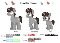 Lunatic Dawn OC Reference Sheet by LunaticDawn - male, kid, teen, stallion, teenager, older, pony, unicorn, oc, mlp, colt, original character, my little pony friendship is magic, mylittlepony, unicorn pony