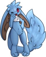 Arai - by vince-nt by RutherfordDragon - male, fluffy, long tail, long ears, blue fur, critter, pink eyes, chest fluff, character profile, arai, arai the critter