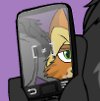 Nero and Duke by gnull - wolf, male, gay, mane, housecat, shirtless, green eyes, blonde hair, blue eyes, grumpy, boyfriends, grey fur, goofy grin, tsundere, gray fur, ginger tom, eastern wolf, ginger fur, mobile phone, xbox controller