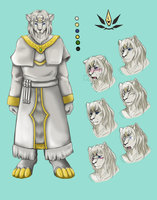 Hikarishi Yangon by KorakuBaroque - male, character sheet, white lion, cleric, setting