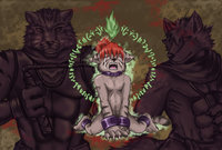 The wolf-tiger mixed therianthropy -- Hugh by KorakuBaroque - male, mix, therian, tear, character design