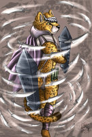 Death silver rainstorm -- Jagula by KorakuBaroque - male, jaguar, assassin, knives, character design