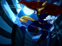 Tonight we Strike! (Fox-Die Art Commission) by gamepopper - sword, fox, cat, feline, male, city, attack, mask, lynx, strike, jump, moonlight, cape, action, fight, die, d, zorro, fox-die, gamepopper