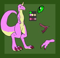 Raspberry Ripple ref by StationarySpoon - girl, female, character sheet, pink, dinosaur, t-rex, character reference, uni-rex