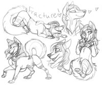 Fracture Character Sheet by KW - dog, female, husky, socks, partially clothed, canine, heart, bottomless, hoodie, <3, thigh highs, flashing, sparkledog, partial nudity, exclamation point, thigh socks, bedroom eyes, !, earbuds, fracture, fracky