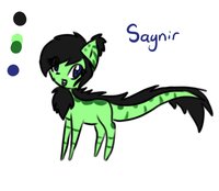 Saynir the dragon pony by BluebellTheVixen - dragon, female, hybrid, smile, pony, long tail, blue eyes, fluffy tail, green fur