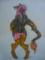 Sakura anthro by yangsama - dragon, female, anthro, profile, markings, horns, eastern dragon, refference, furred dragon, tail cuff, thigh cuff