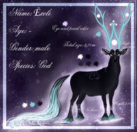 .:OC:. Exoli by BlackLightning95 - male, magic, purple, reference sheet, deer, god, fantasy