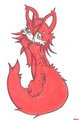 little red guy by log