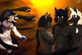 three wolves and a fennec Fox