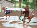 Father and Son Water Fight