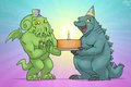 Gojira and Cthulhu wish my sister a happy birthday