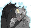 Unicorn nuzzles by hyenafur