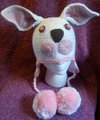 white and pink Rabbit crochet hats by RandomTwilight