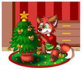 Foxy decorating the Christmas Tree