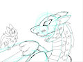 Bone Dragon and pet bat by DefenderBunny
