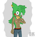 Robbie the ??? shirtless and eating a hotdog suggestively
