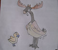 Mother moose and her baby