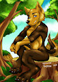 sitting on a stump