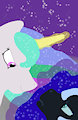 Celestia Visits Nightmare Moon by BadDragor