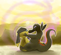 Helioptile and Salandit Seduction by Mewscaper