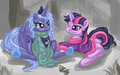 Twilight and Luna in oversized fuzzy sweaters
