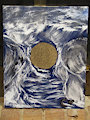 Stormy seas in gold blue and white.