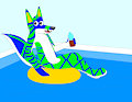 enjoying a drink in my pool