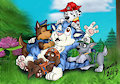 Playing with the pups by bluedigitalcat