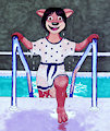 Girl Otter Climbing Pool Ladder