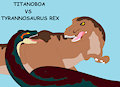 titanoboa  vs  tyrannosaurus rex   cover colored with