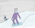 Terry the Blue Fox Snowboarding in Sweden