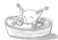 Gatomon sleeping with cubes by Issarlk