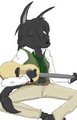 Anu strumming on a guitar