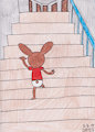 Amy climbing up the stairs