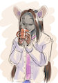 Smoll doodl of a mouse having a hot choclt