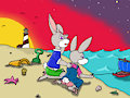 Bunny Siblings Playing At The Beach