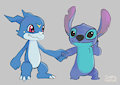 Veemon & Stitch Holding Hands (Commission By ~SUPERnada777)