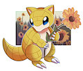 Sandshrew and flowers.
