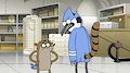 Mordecai with Rigby's butt