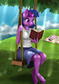 Twilight reading in the shade