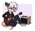 Mel practicing guitar