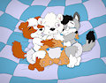Three diapers crinkling in unisson